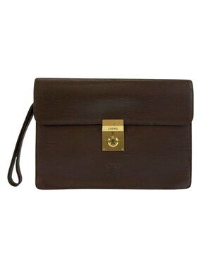 Loewe Anagram Brown Gold Leather Clutch